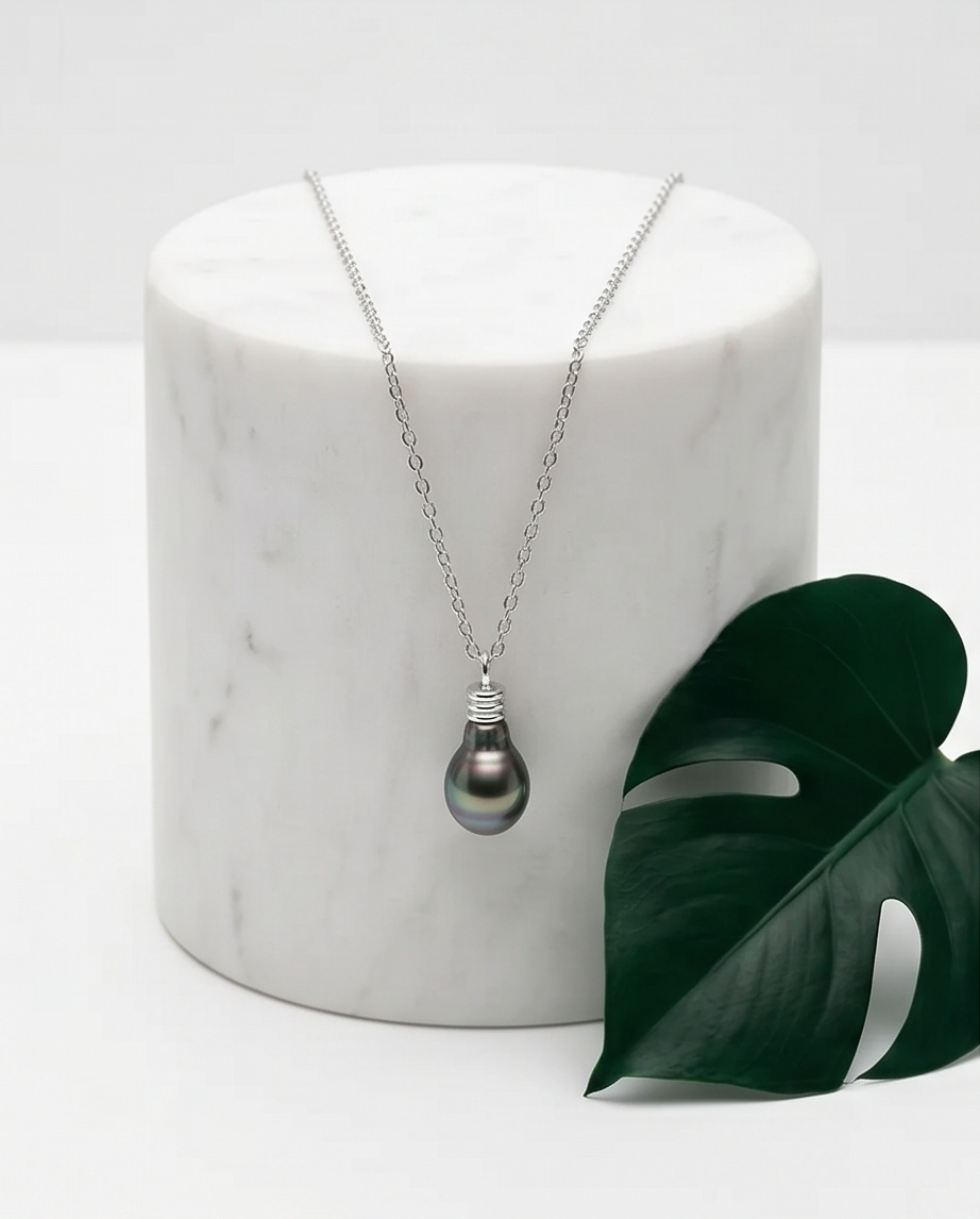 Larme du Lagon - chaine argent et perles de tahiti
