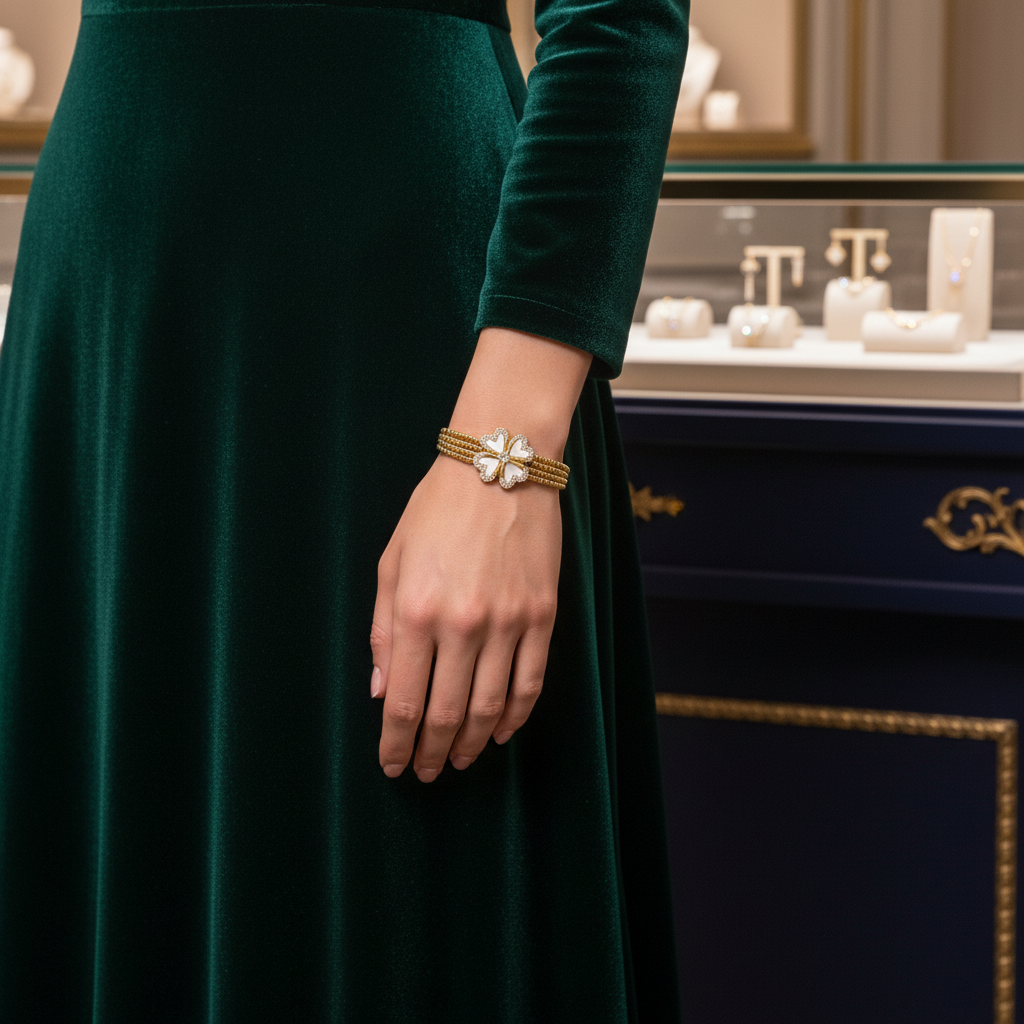 Bracelet or et fleur en nacre