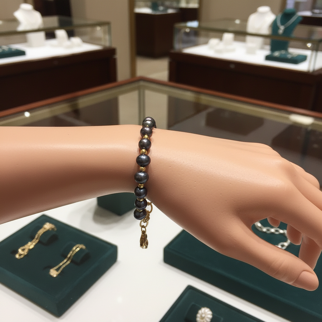 Bracelet en perles de culture bleu marine et vermeil