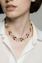 Collier de 3 rangs de perles de culture et rhodonite