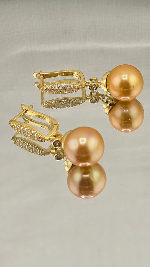 Boucles d oreilles avec perles Éditons couleur jaune or