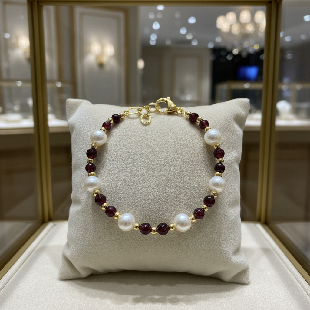 Bracelet en grenat et perles de culture