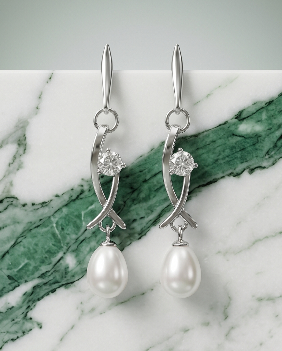 White and olive cultured pearl earrings