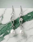 White and olive cultured pearl earrings