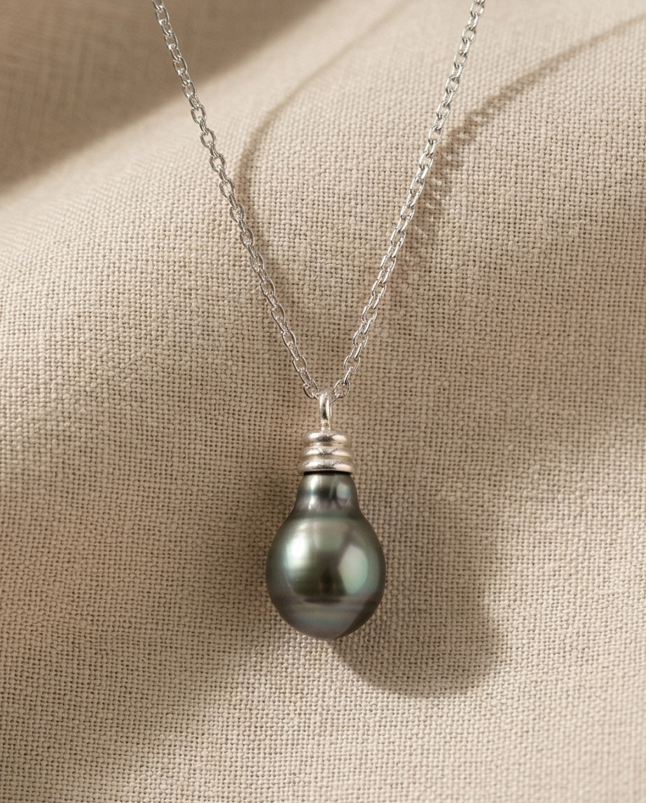 Larme du Lagon - chaine argent et perles de tahiti