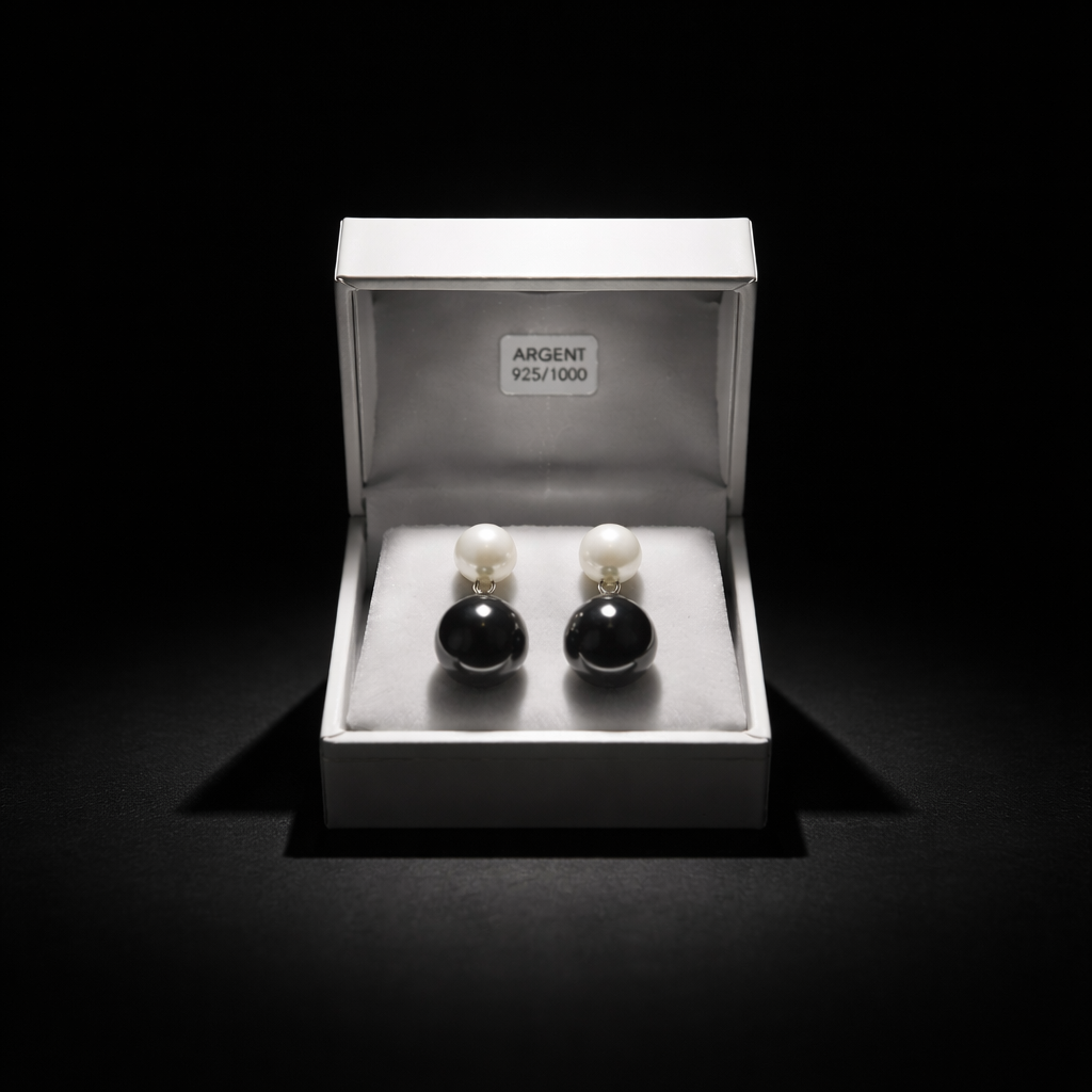 Clair Obscur -  boucles d’oreilles perles de culture blanche 7mm AA et perles de Tahiti 10mm AA+