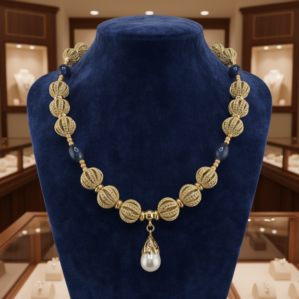 Collier avec pendentif en vermeil et perle de culture blanche luisante