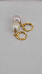 Boucles d oreilles en perles de culture olive et Vermeil (argent recouvert d'or 24k)