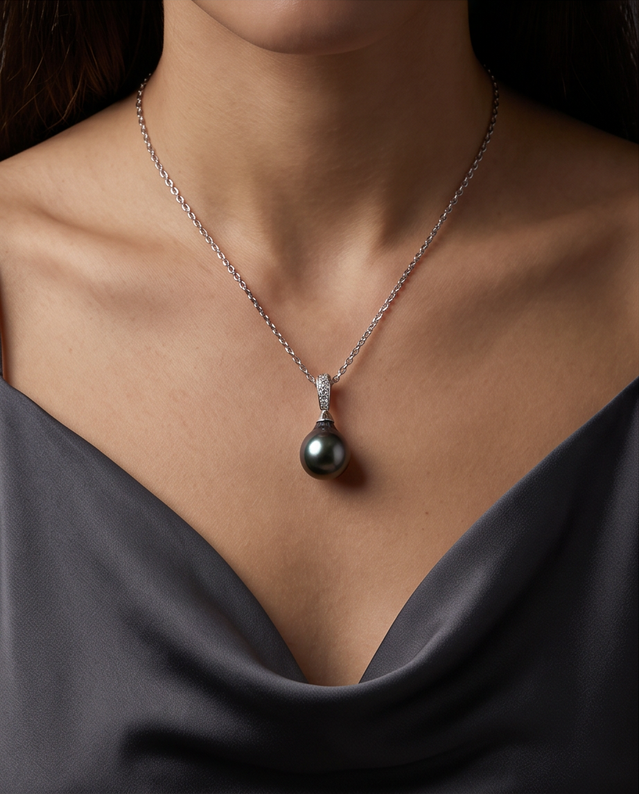 Collier argent 925 et perle de Tahiti - Larme du Lagon