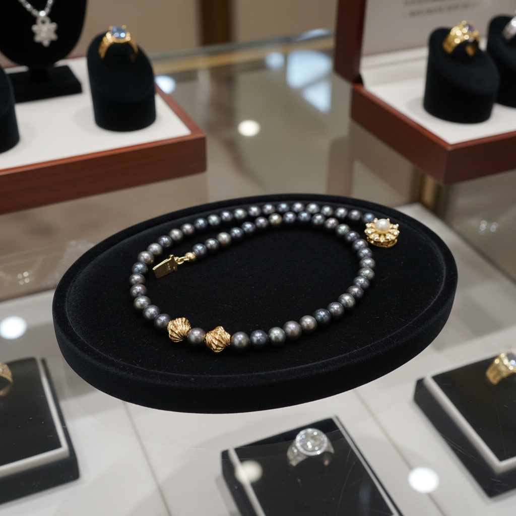 Collier en perles de culture bleu foncé et vermeil