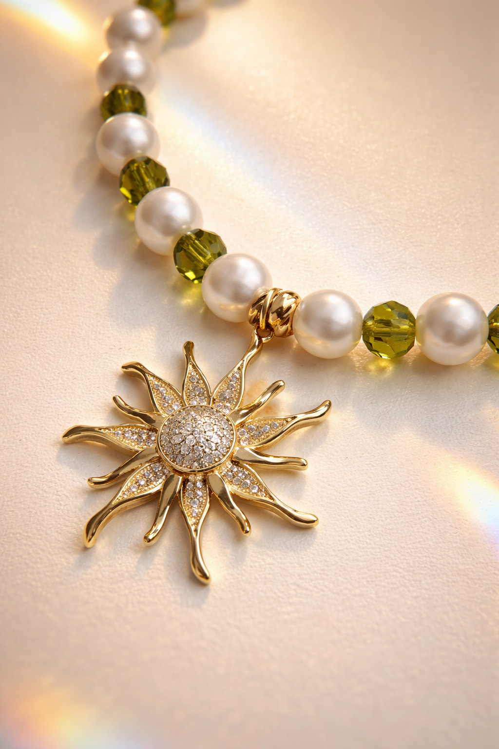 Lumière d 'autrefois - perles de culture et cristal vert