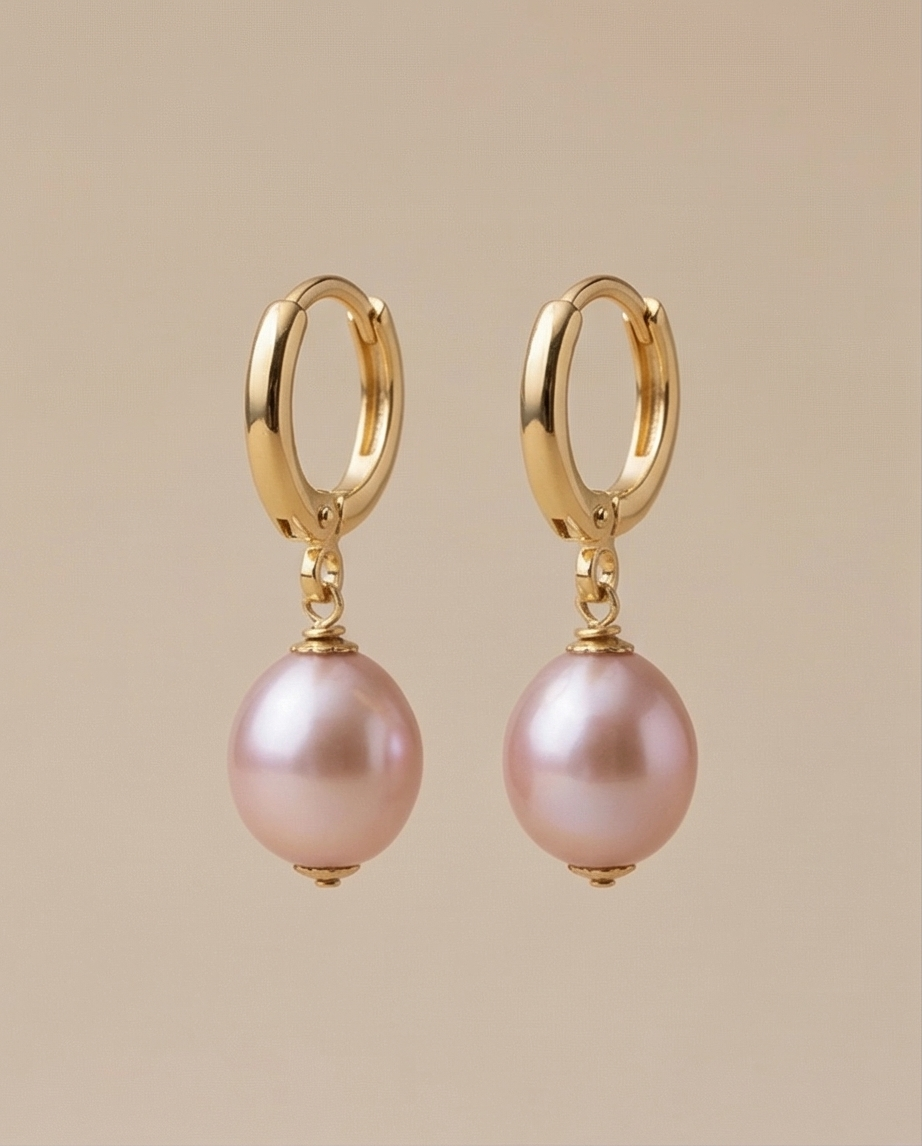 Boucles d oreilles en perles de culture mauve et Vermeil