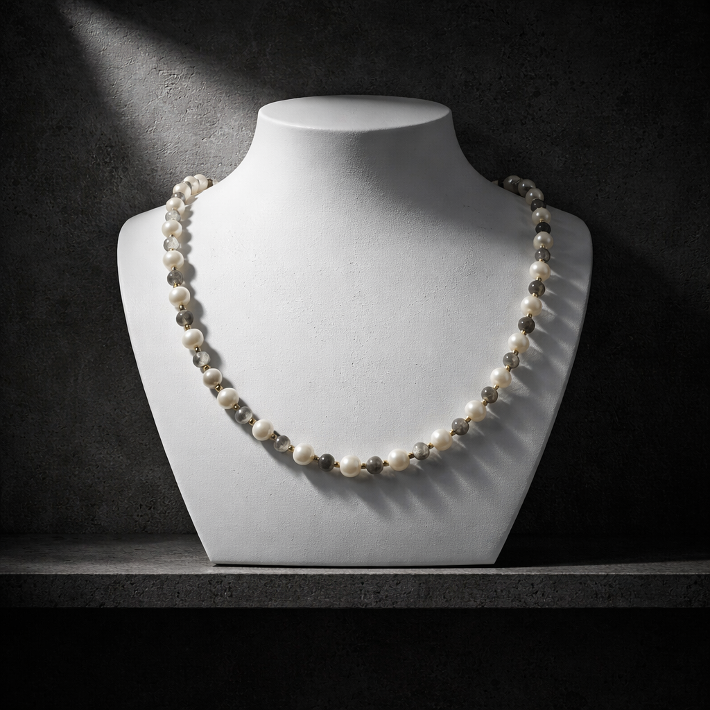 Lumière précieuse - collier perles de culture et labradorite