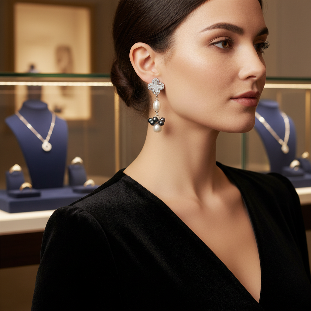 Boucles d oreilles en platine et Swarovski