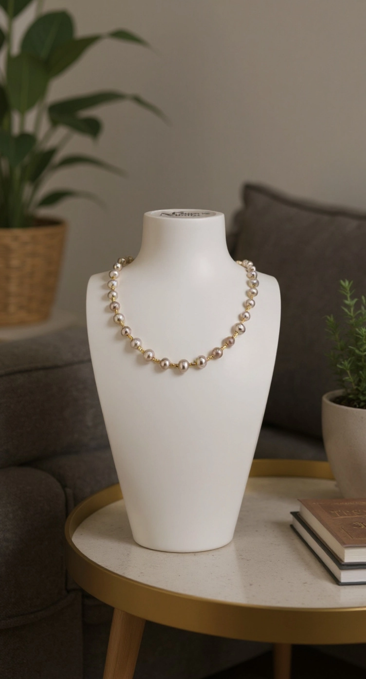 Collier ras du cou en perles de culture rose dans son écrin