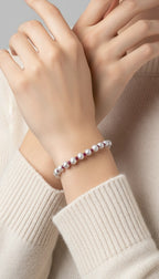 Bracelet en perles de culture et perles de cristal rouge