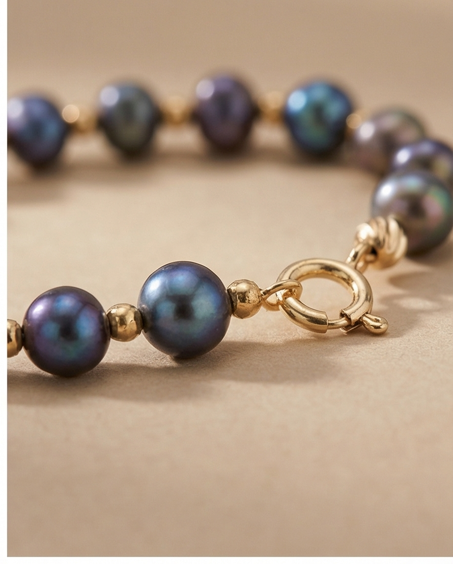 Bracelet en perles de culture bleu marine et vermeil