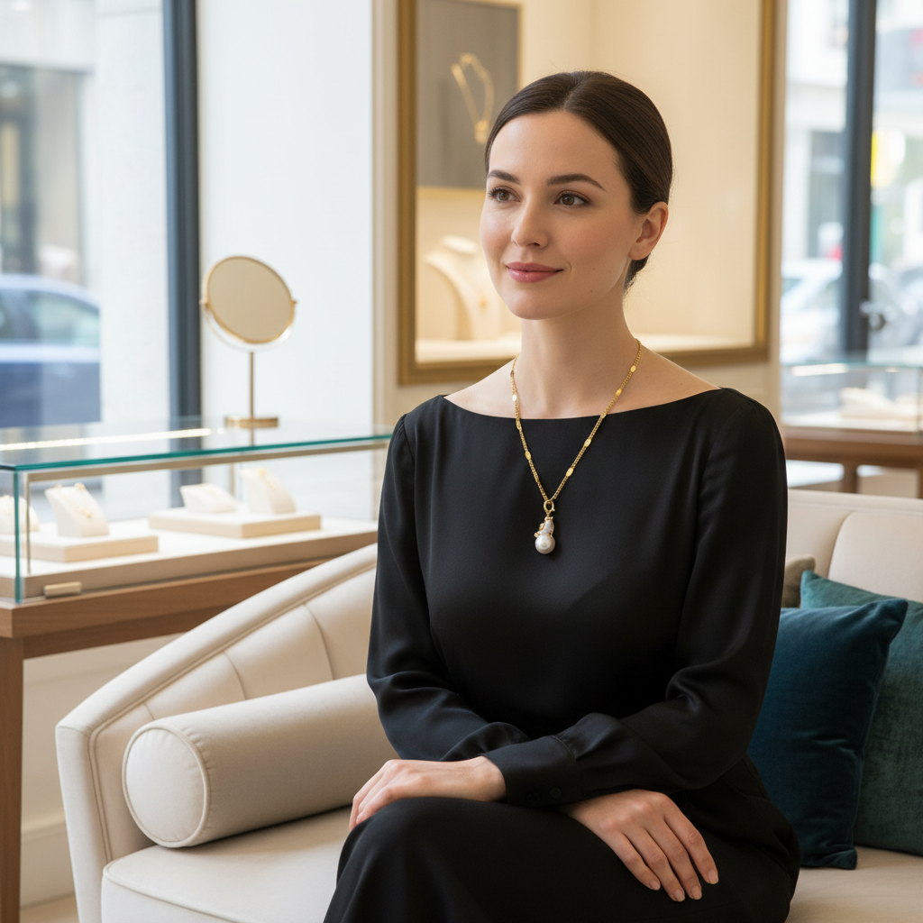 Perle de culture blanche et oiseau en nacre