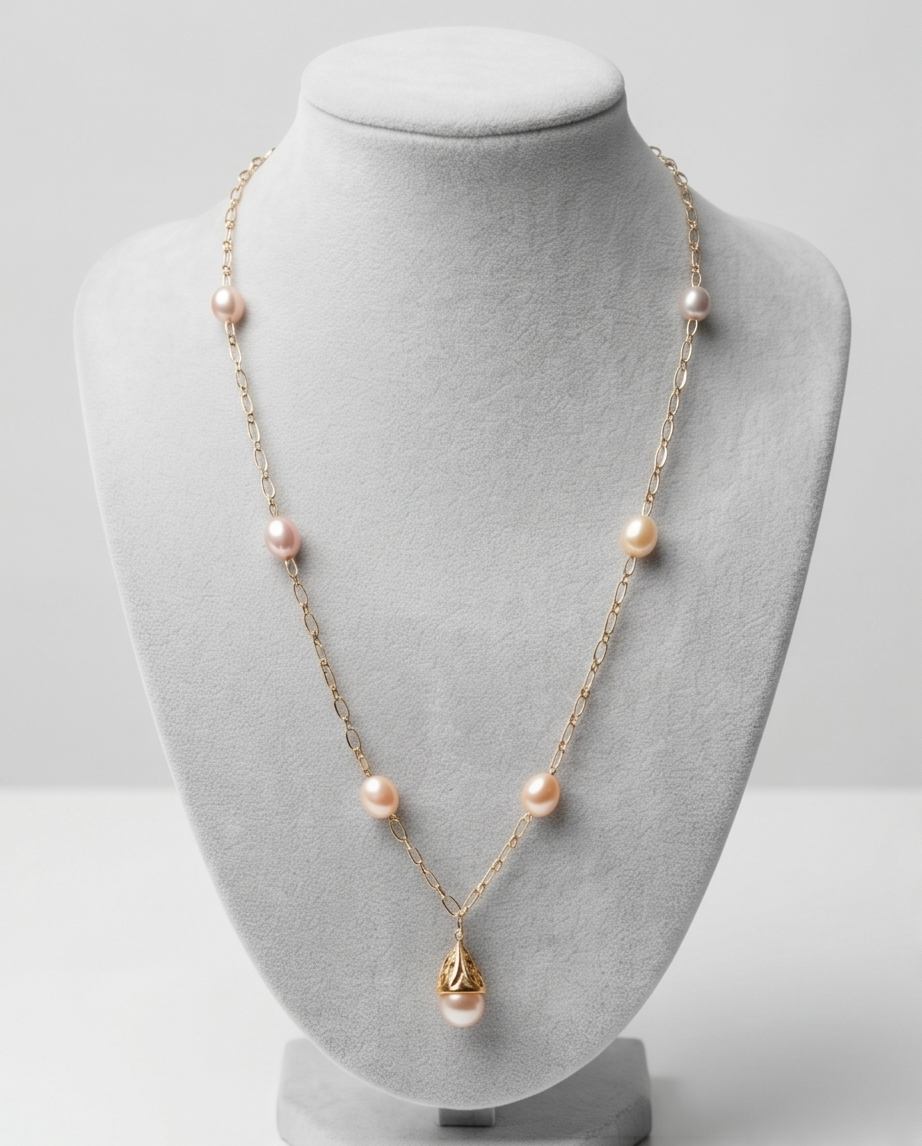 Mademoiselle - perles de culture saumon