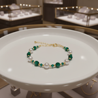 Bracelet en perles de culture et cristaux vert foncé