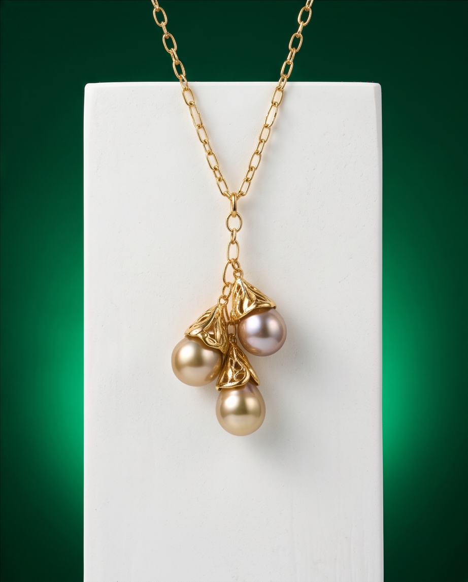 Collier exceptionnel en plaqué or 24k et perles prestigieuses