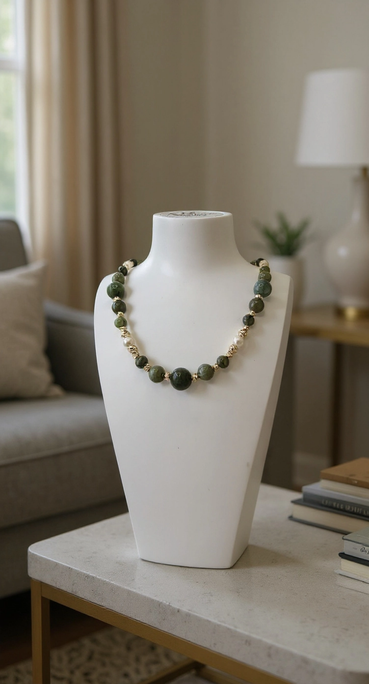 Collier en Perles de culture et Jade.