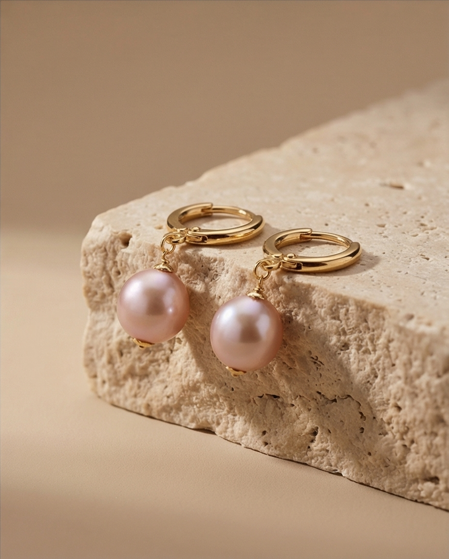 Boucles d oreilles en perles de culture mauve et Vermeil
