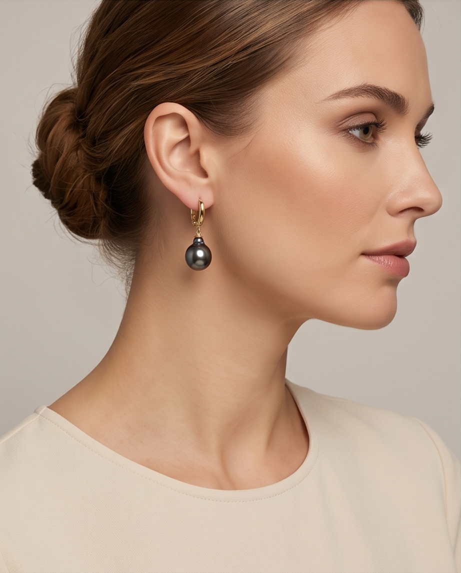 Boucles d'oreilles avec perles de Tahiti en goutte - Lumiere de Tahiti