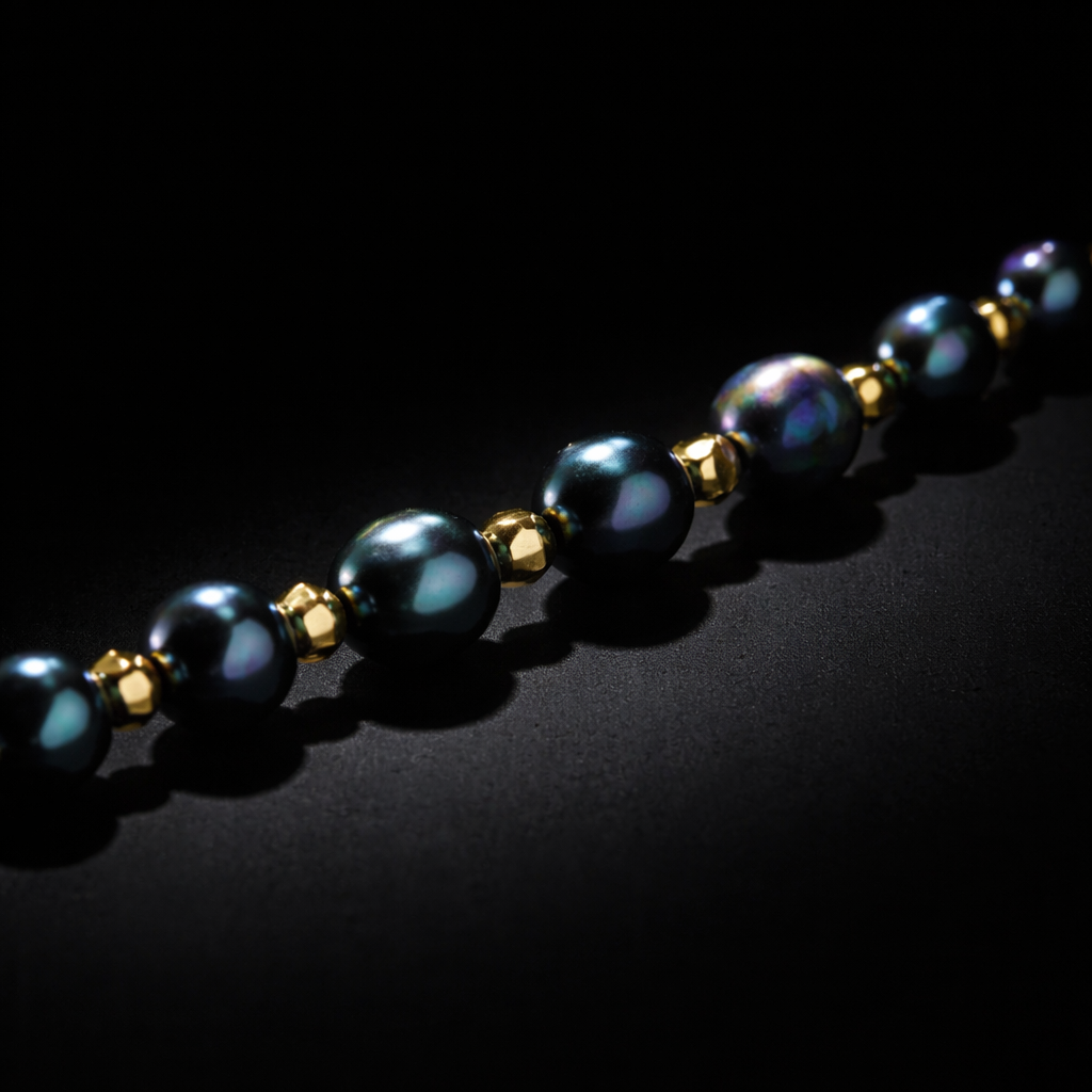 Bracelet en perles de culture bleu marine et vermeil