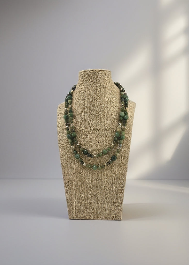 Collier deux rangs en Agate vert