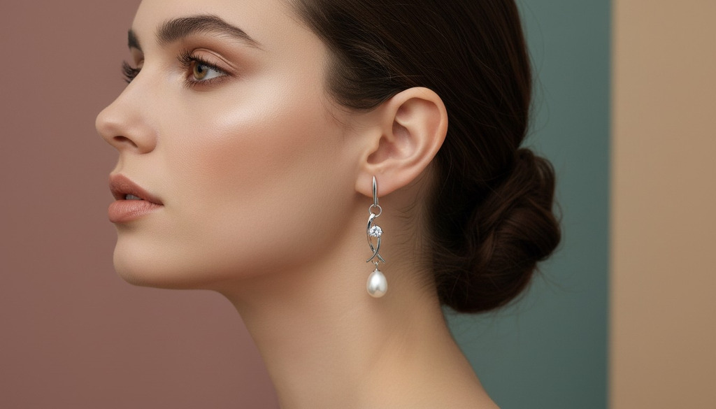 Boucles d oreilles en perles de culture blanche et olive