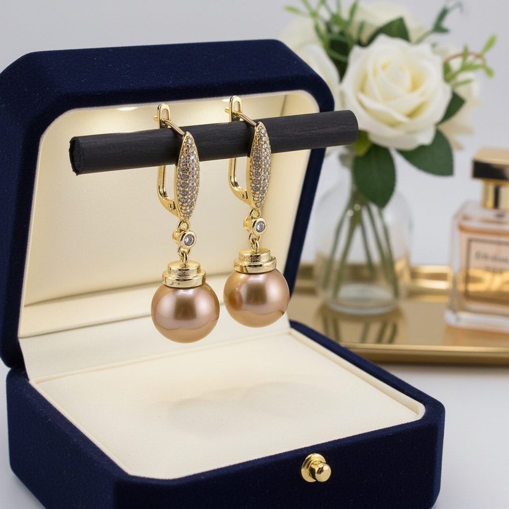 Boucles d oreilles avec perles de culture Édison couleur jaune or