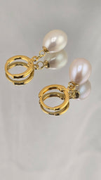 Boucles d oreilles en perles de culture olive et Vermeil (argent recouvert d'or 24k)