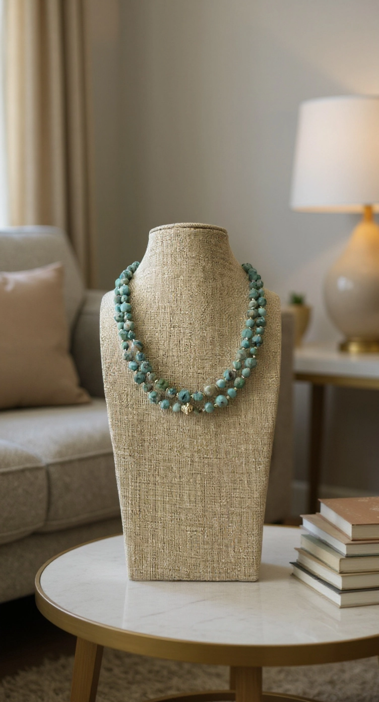 Collier en perles de turquoise africaine et vermeil