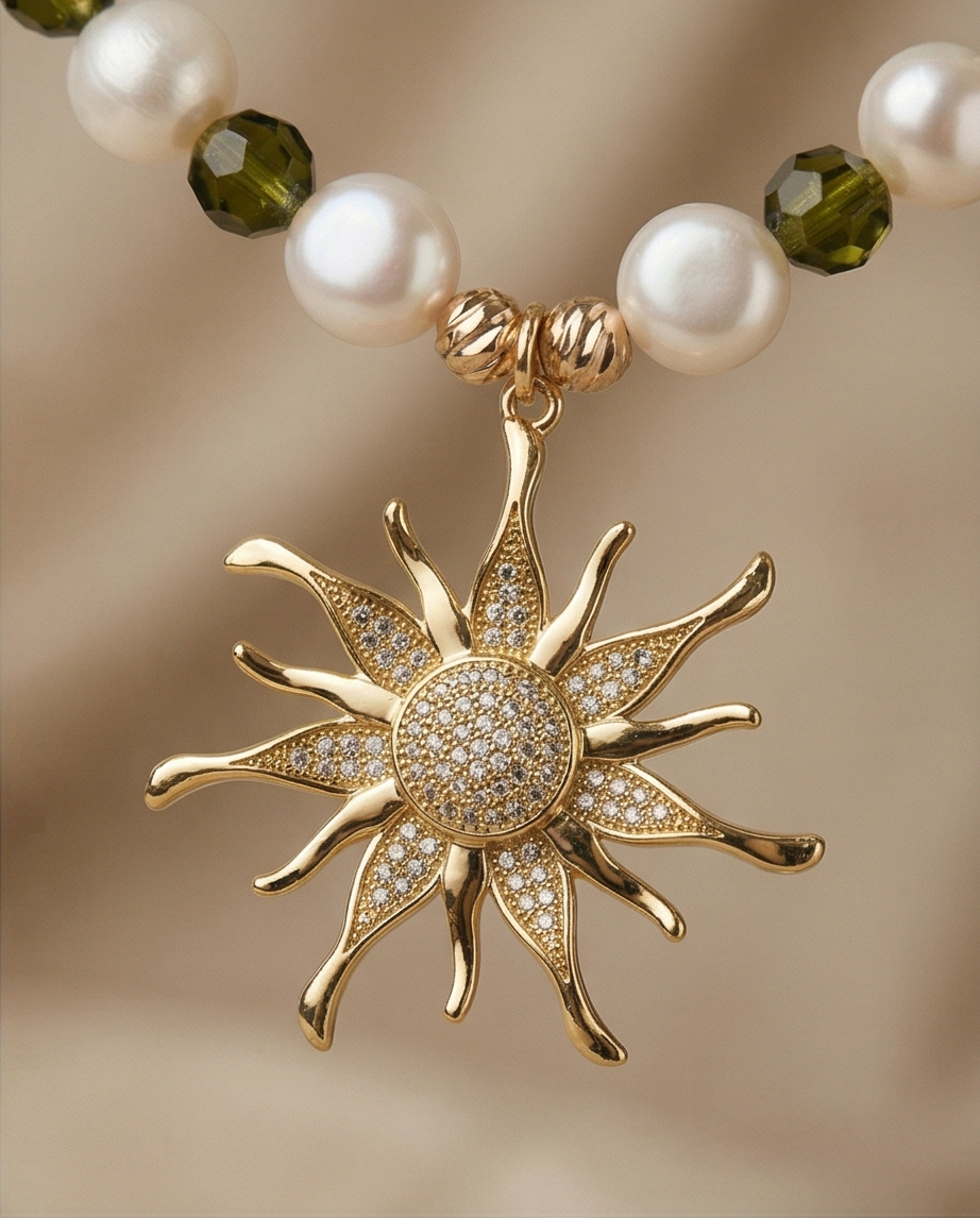 Lumière d 'autrefois - perles de culture et cristal vert