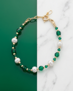 Bracelet or cristal perles de culture - Lumière verte