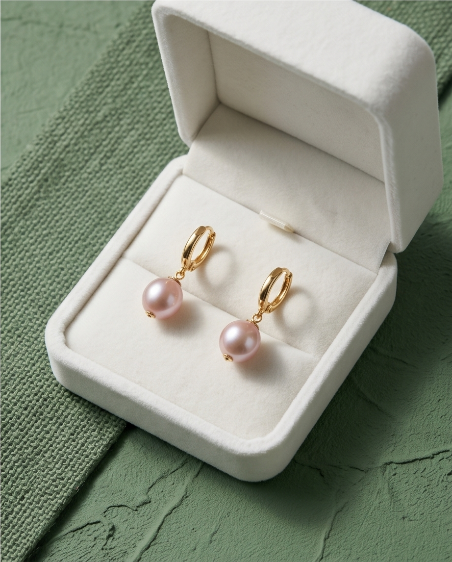 Boucles d oreilles en perles de culture mauve et Vermeil