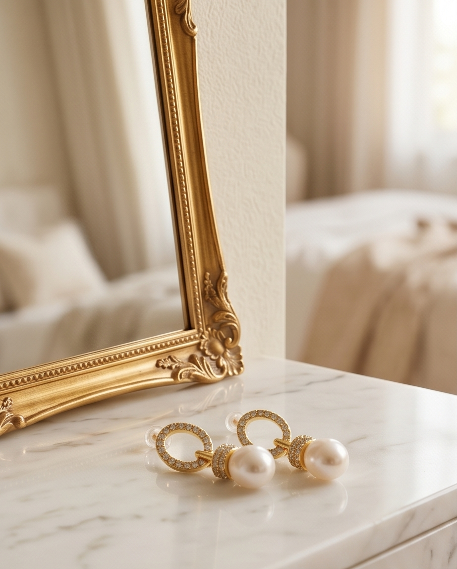 Boucles d oreilles en plaqué or 18K et strass