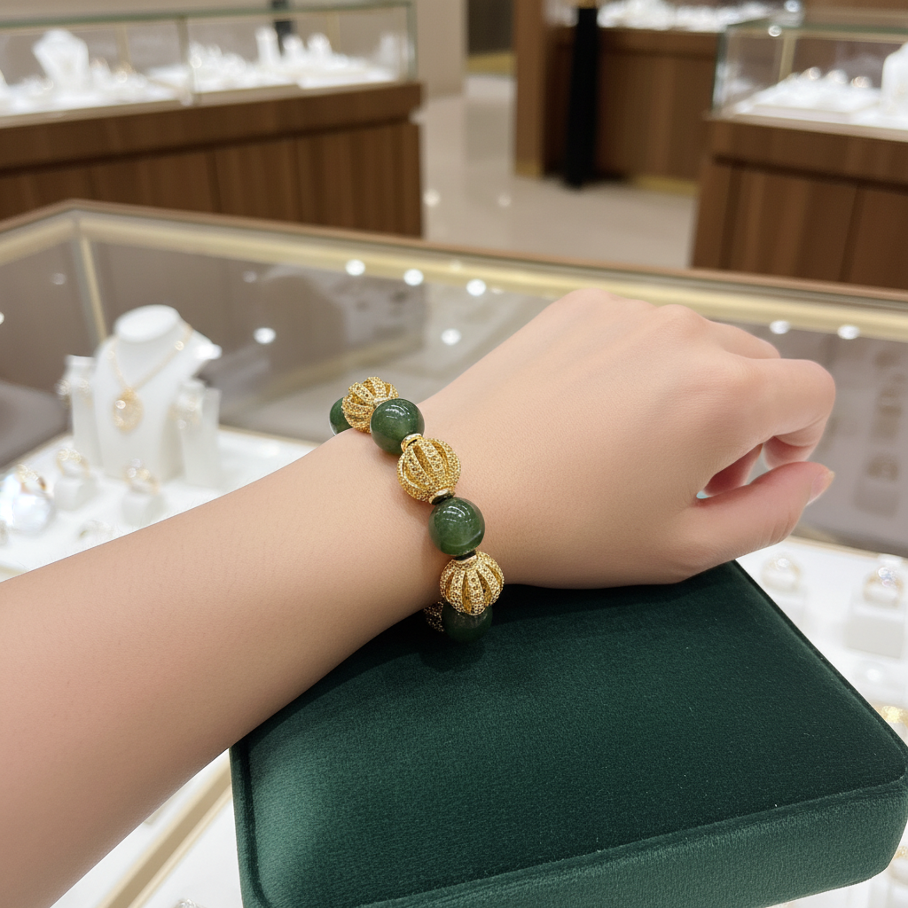 Bracelet en Agate et perles en plaqué or