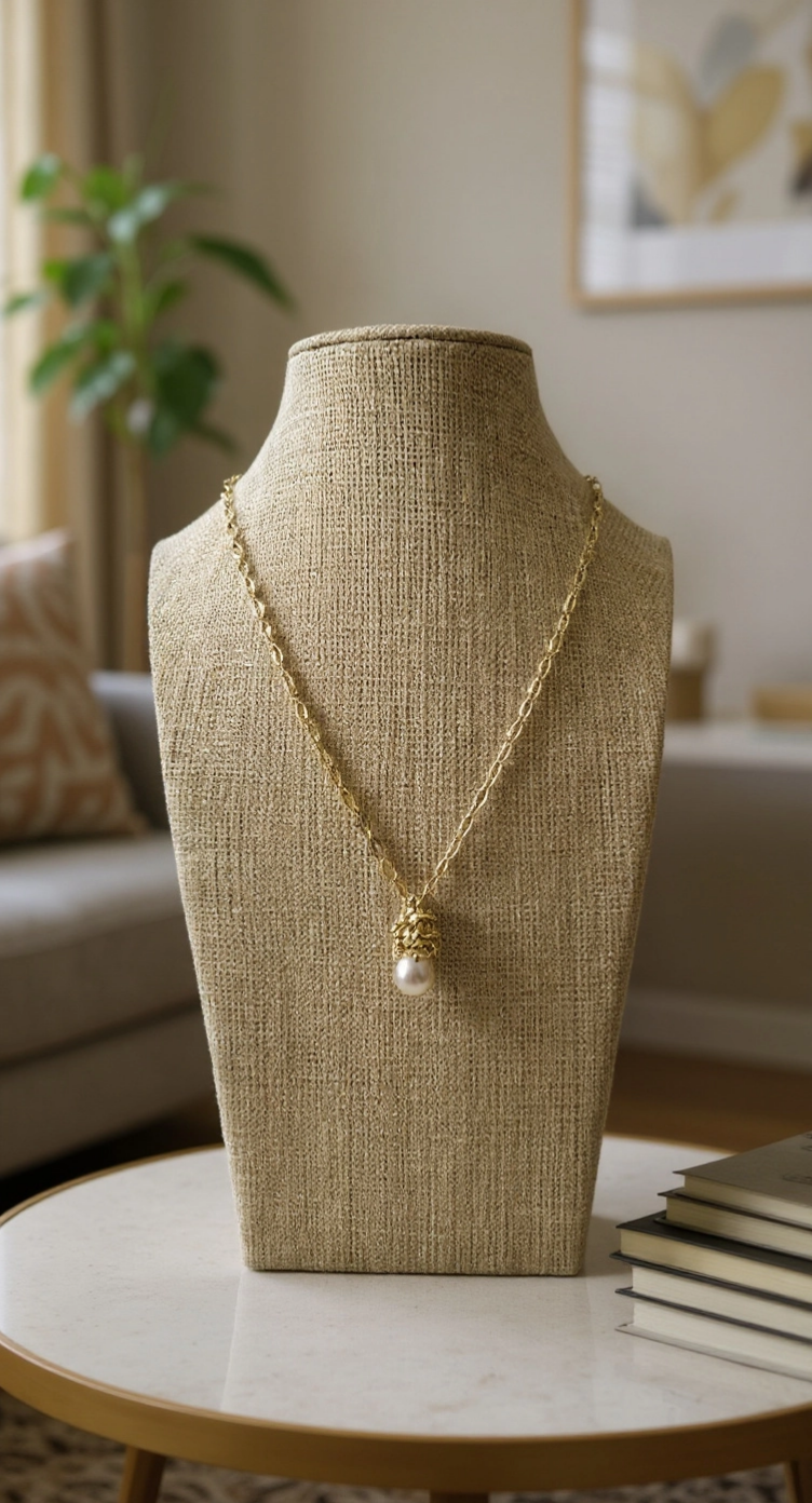 Collier chaine avec pendentif vermeil et perle de culture.