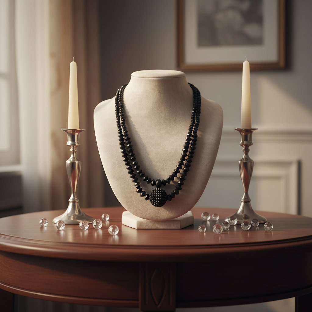 Collier double rangs en perles de cristal noir