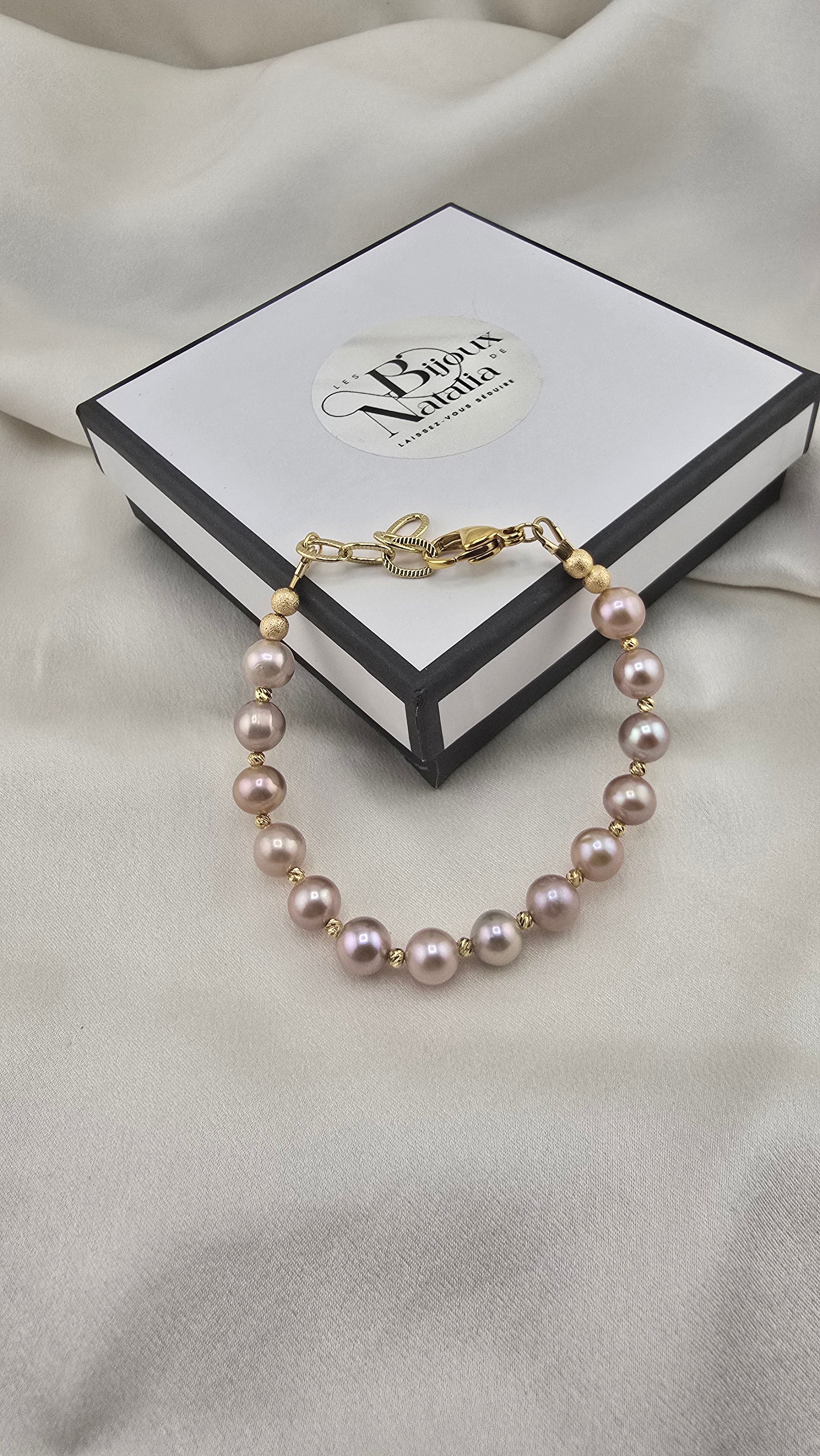 Bracelet en perles de culture rose