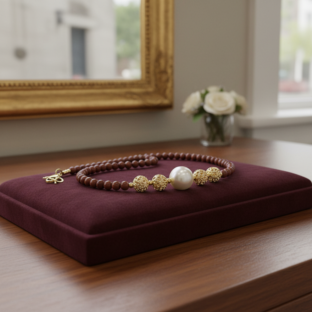 Collier en Jaspe rouge et pendentif perle de culture baroque