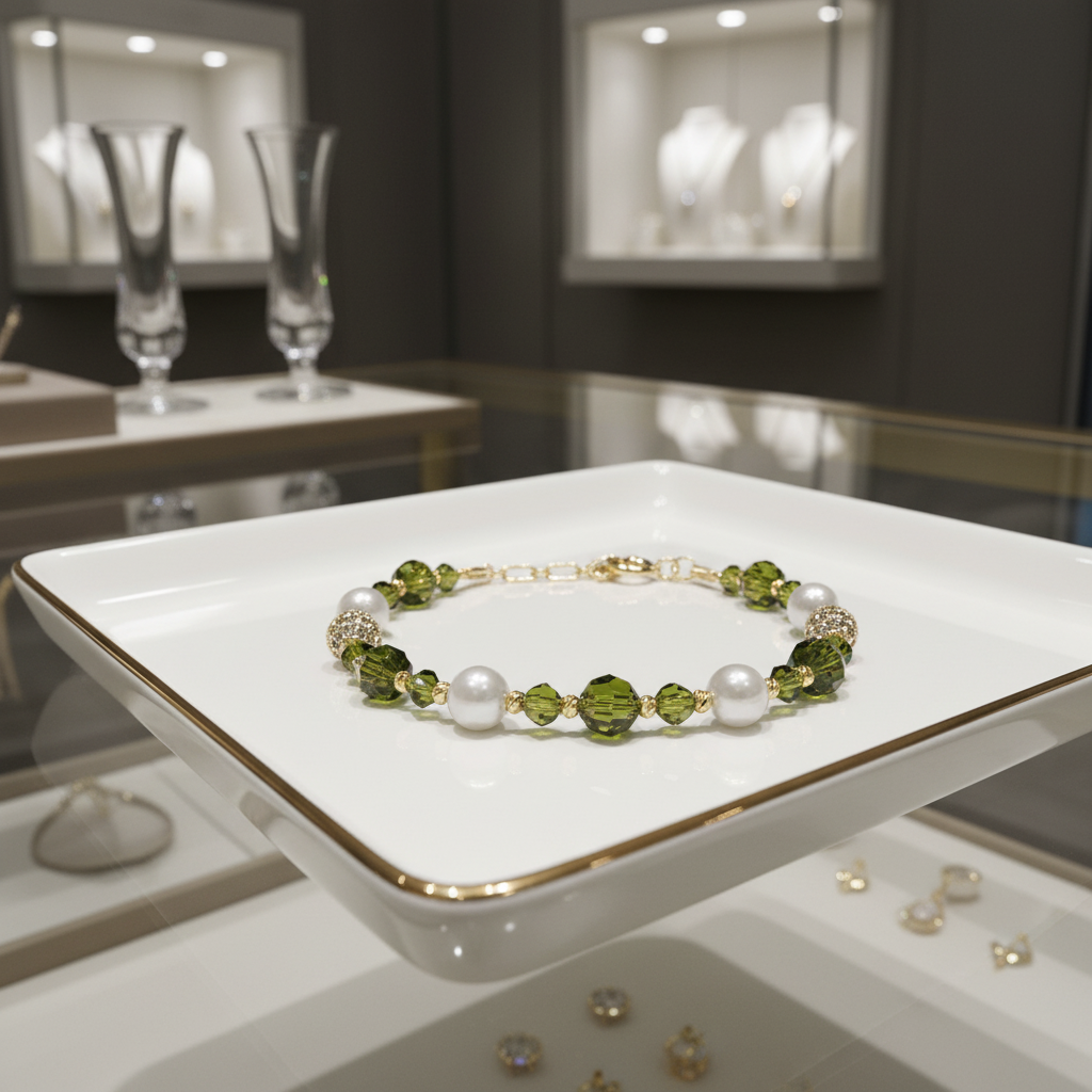 Bracelet en perles de culture et cristal vert