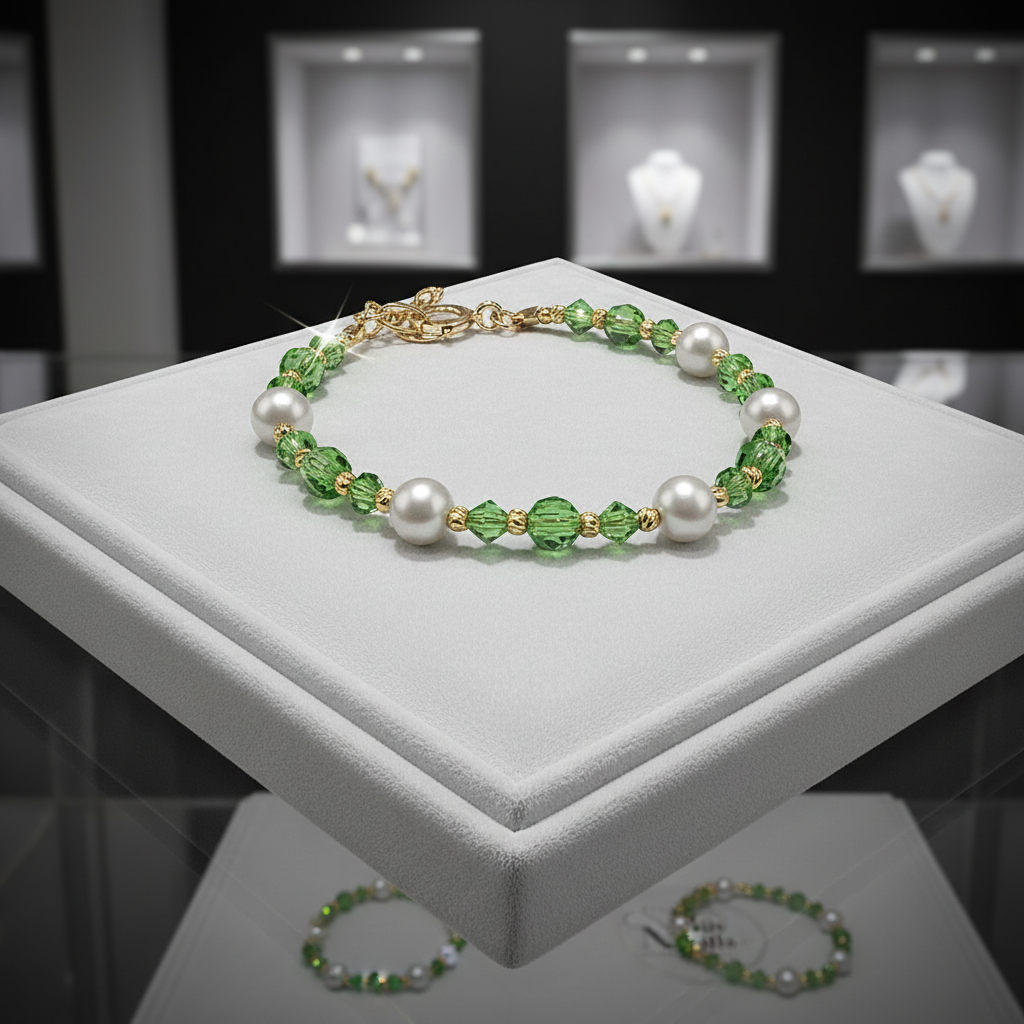 Bracelet en perles de culture cristaux verts