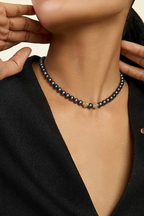 Collier en perles de culture bleu foncé et vermeil