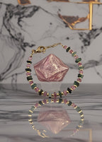 Bracelet en Topaze rose avec perles en vermeil rondes et lisses