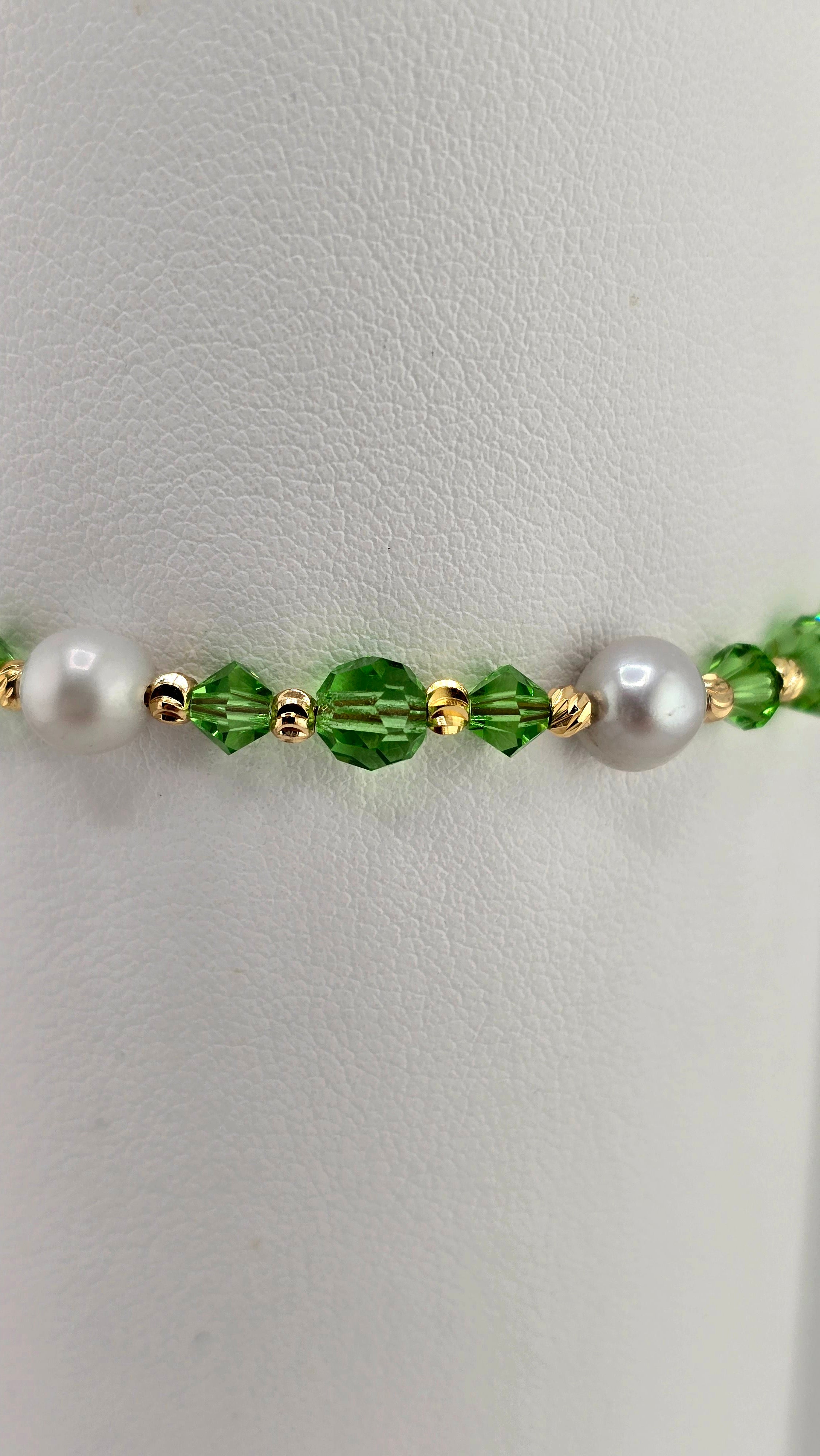 Bracelet en perles de culture cristaux verts