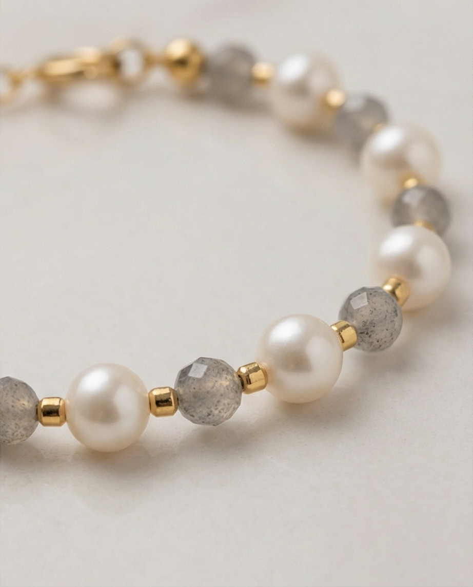 Lumière précieuse - bracelet perles de culture et labradorite