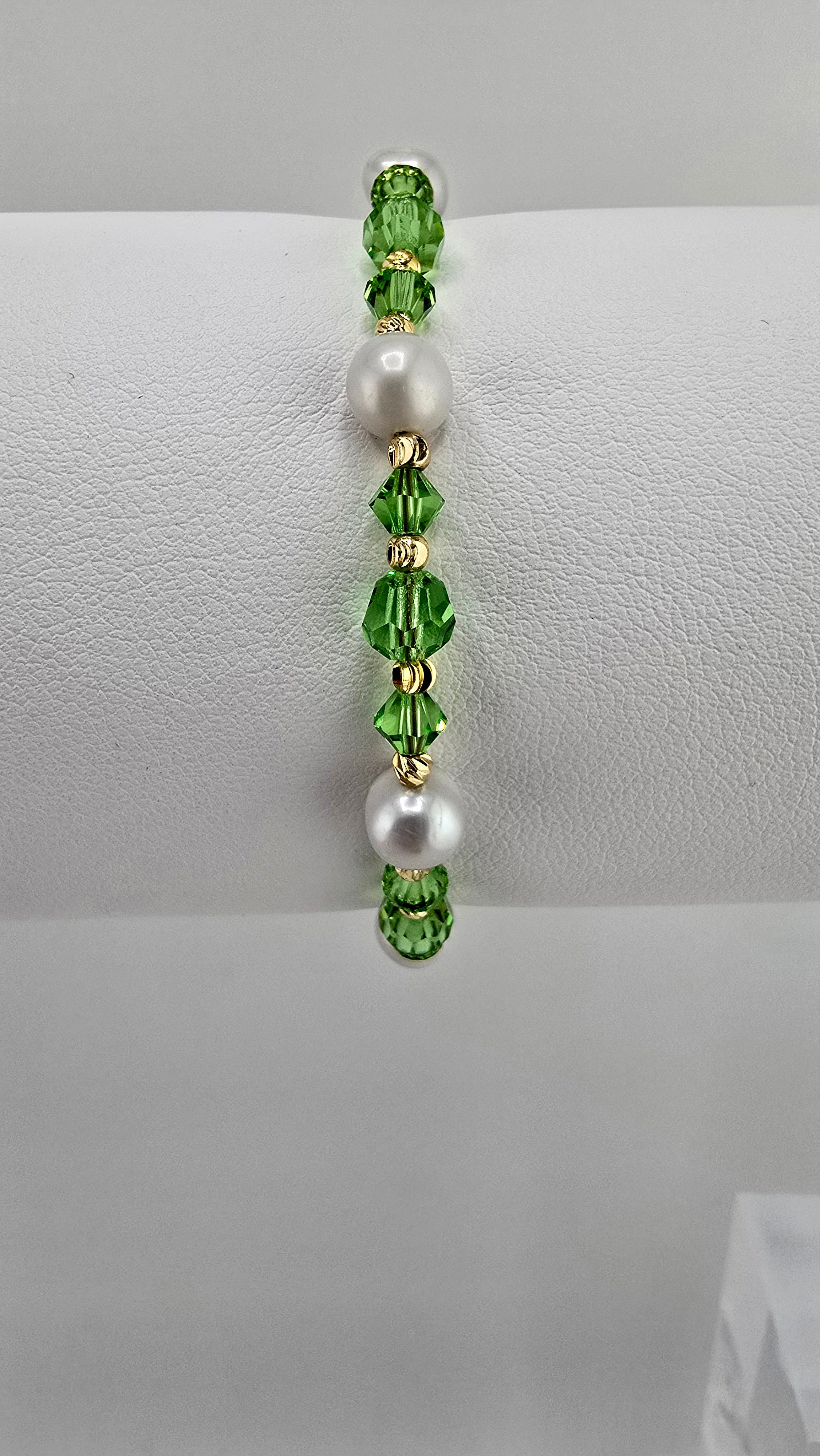 Bracelet en perles de culture cristaux verts